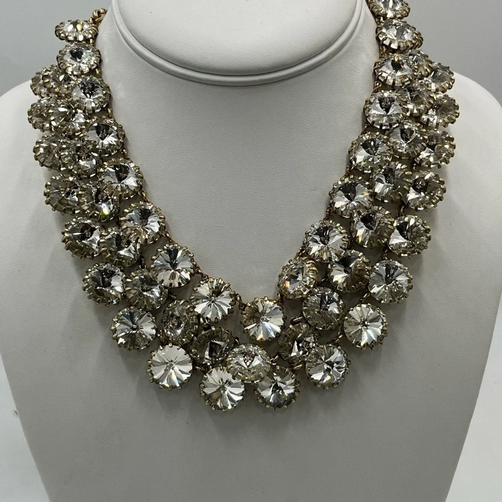 J.‎ Crew Crystal Clear Shimmering Rivoli Gold Tone Statement Necklace